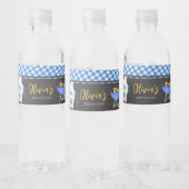 Blue Gingham BBQ Baby shower Waterfles Etiket (Flessen)