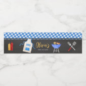 Blue Gingham BBQ Baby shower Waterfles Etiket (Enkel label)