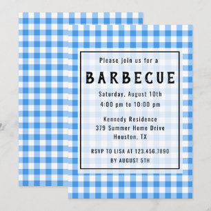 Blue Gingham BBQ Party Kaart