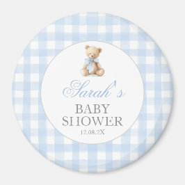 Blue Gingham Bear Baby Shower Magneet