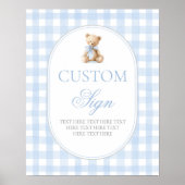 Blue Gingham Bear Customized sign Poster (Voorkant)