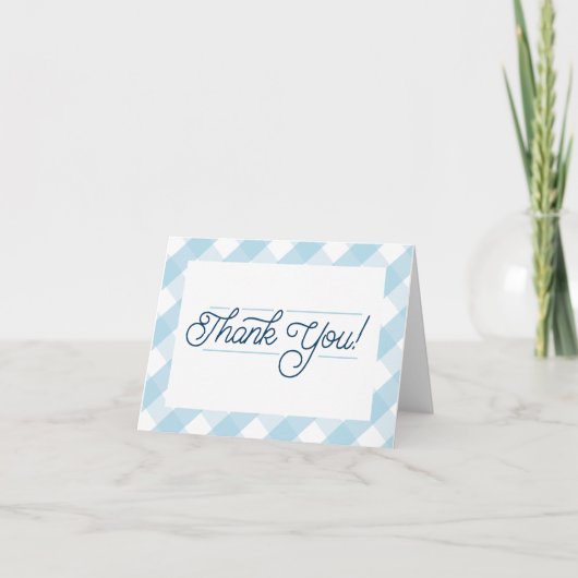 Blue Gingham Bedankt Notecards (Voorkant)