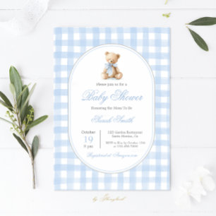 Blue Gingham Beer Baby shower Boy Kaart