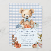 Blue Gingham Beer Pumpkin Shoes Baby shower Kaart (Voorkant / Achterkant)