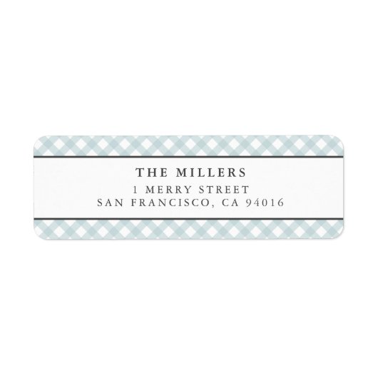 Blue Gingham Birth Announcement Adresetiketten Etiket (Voorkant)