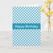 Blue Gingham Birthday Kaart (Gele Bloem)