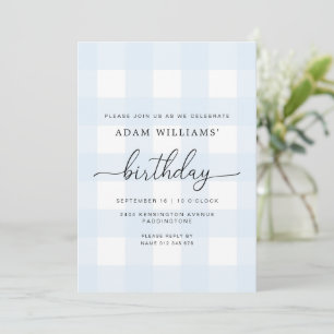 Blue Gingham Birthday Uitnodiging