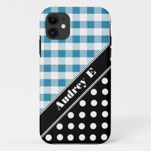 Blue Gingham Black Polka Dot iPhone 5 Hoesje