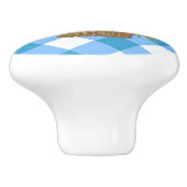 Blue Gingham Bloemenmand  Land Keramische Knop (Zijkant)