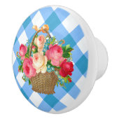Blue Gingham Bloemenmand  Land Keramische Knop (Rechts)