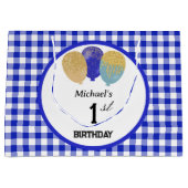 Blue Gingham & Blue Glitter Party Ballonnen Groot Cadeauzakje (Voorkant)