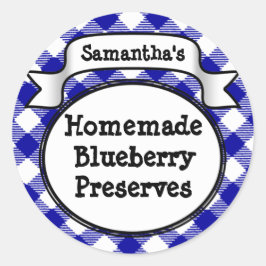 Blue Gingham Blueberry Jelly Jam Jar/Lid Label