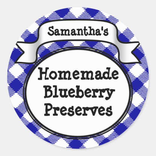 Blue Gingham Blueberry Jelly Jam Jar/Lid Label (Voorkant)