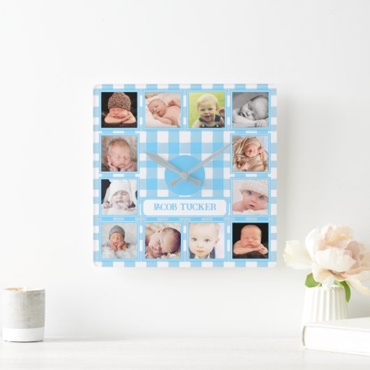 Blue Gingham Boerderij 12-foto Jongenskwekerij Vierkante Klok (Huis)