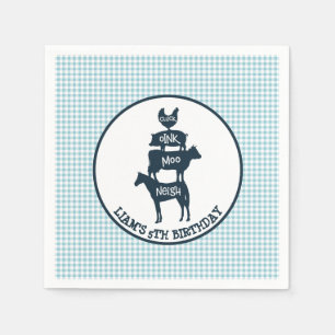 Blue Gingham Boerderij thema Dier Verjaardag Servetten