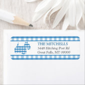 Blue Gingham Border Scottie Dog Etiket (Insitu)