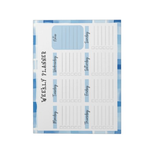 Blue Gingham Border, Undated Weekly Planner Notitieblok (Linkerzijde)