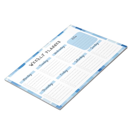 Blue Gingham Border, Undated Weekly Planner Notitieblok (Schuin)