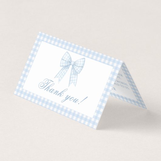 Blue Gingham Bow Baby Boy Shower Bedankt Kaarten (Voorkant)