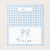 Blue Gingham Bow Baby Boy Shower Bedankt Kaarten (Buitenkant ongevouwen)