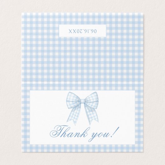 Blue Gingham Bow Baby Boy Shower Bedankt Kaarten (Buitenkant ongevouwen)