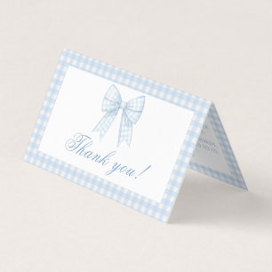 Blue Gingham Bow Baby Boy Shower Bedankt Kaarten