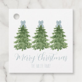 Blue Gingham Bow Christmas Tree Gift Labels