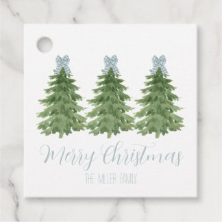 Blue Gingham Bow Christmas Tree Gift Labels