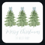 Blue Gingham Bow Christmas Tree Sticker Gift Label<br><div class="desc">Schattige sticker cadeau label met kerstbomen met blauw gingham boog topper ontwerp,  gepersonaliseerd met jouw naam</div>