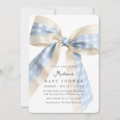 Blue Gingham Bow Cute Baby Shower Kaart (Voorkant)