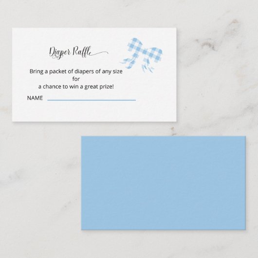 Blue Gingham Bow Diaper Raffle Enclosure Kaart (Voorkant / Achterkant)
