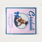 Blue Gingham Bow Photo Graduation Backdrop Wandkleed (Voorkant (horizontaal))