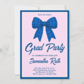 Blue Gingham Bow Photo Graduation Party Kaart (Achterkant)