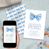Blue Gingham Bow Stropdas Baby shower picknick Kaart