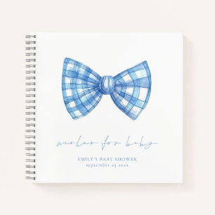 Blue Gingham Bow Stropdas Baby shower Wensen Gastb Notitieboek