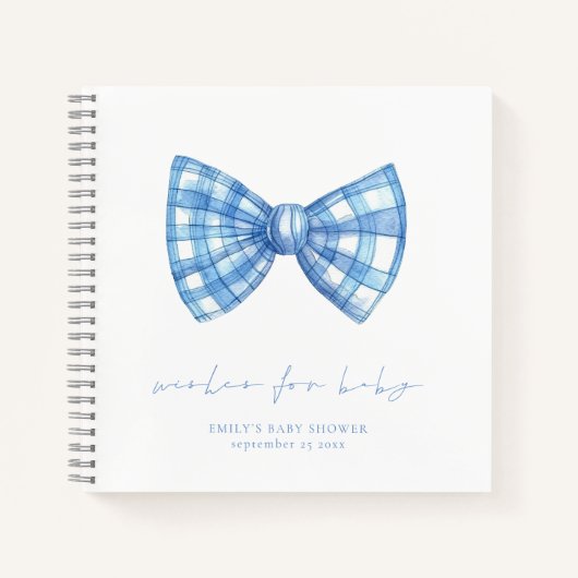 Blue Gingham Bow Stropdas Baby shower Wensen Gastb Notitieboek (Voorkant)