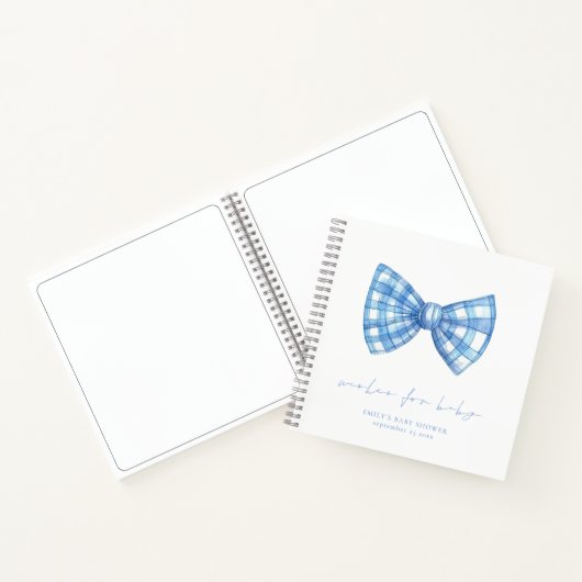 Blue Gingham Bow Stropdas Baby shower Wensen Gastb Notitieboek (Binnen)
