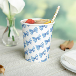 Blue Gingham Bow Stropdas Pattern Baby shower Papieren Bekers