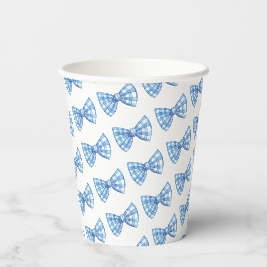 Blue Gingham Bow Stropdas Pattern Baby shower Papieren Bekers (Achterkant)