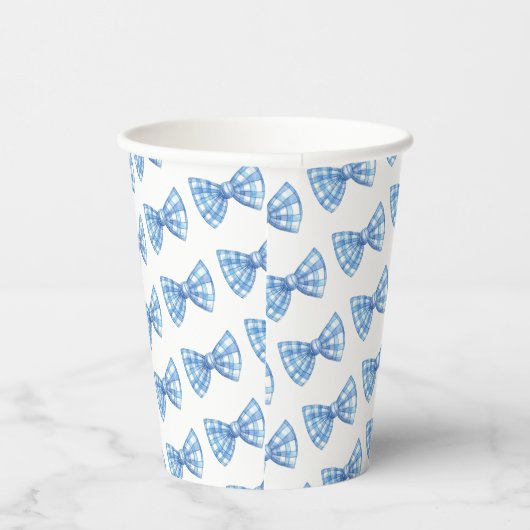 Blue Gingham Bow Stropdas Pattern Baby shower Papieren Bekers (Rechts)