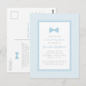 Blue gingham bow stropdas virtueel baby shower briefkaart (Voorkant / Achterkant)