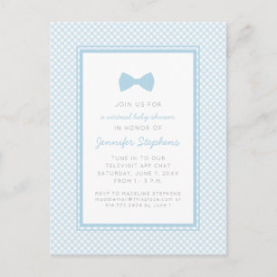 Blue gingham bow stropdas virtueel baby shower briefkaart