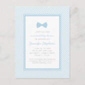Blue gingham bow stropdas virtueel baby shower briefkaart (Voorkant)