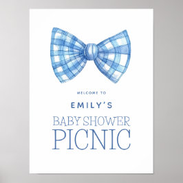 Blue Gingham Bow Stropdas Welkom Baby shower Picni Poster