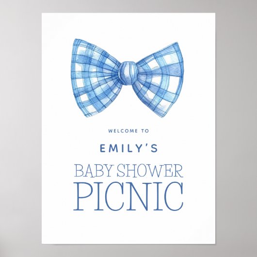 Blue Gingham Bow Stropdas Welkom Baby shower Picni Poster (Voorkant)
