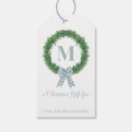 Blue Gingham Bow Wreath Gift Label Cadeaulabel