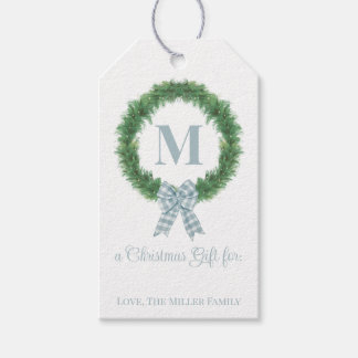 Blue Gingham Bow Wreath Gift Label Cadeaulabel