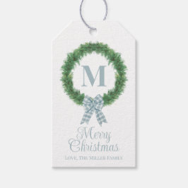 Blue Gingham Bow Wreath Gift Label Cadeaulabel