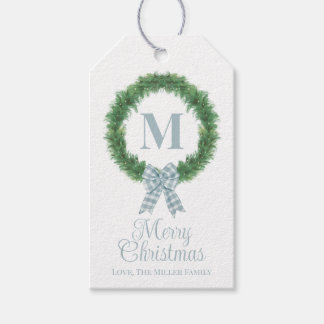 Blue Gingham Bow Wreath Gift Label Cadeaulabel