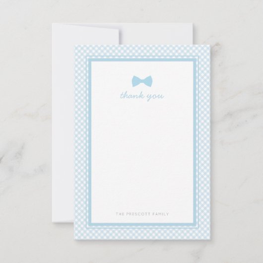 Blue gingham bowtie baby shower bedankt voor je op (Voorkant)